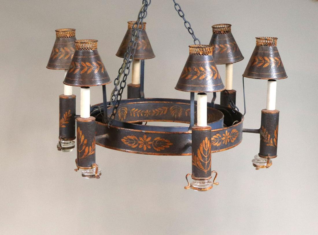 Tole Stencil-Decorated Six-Light Chandelier (1 of 5)