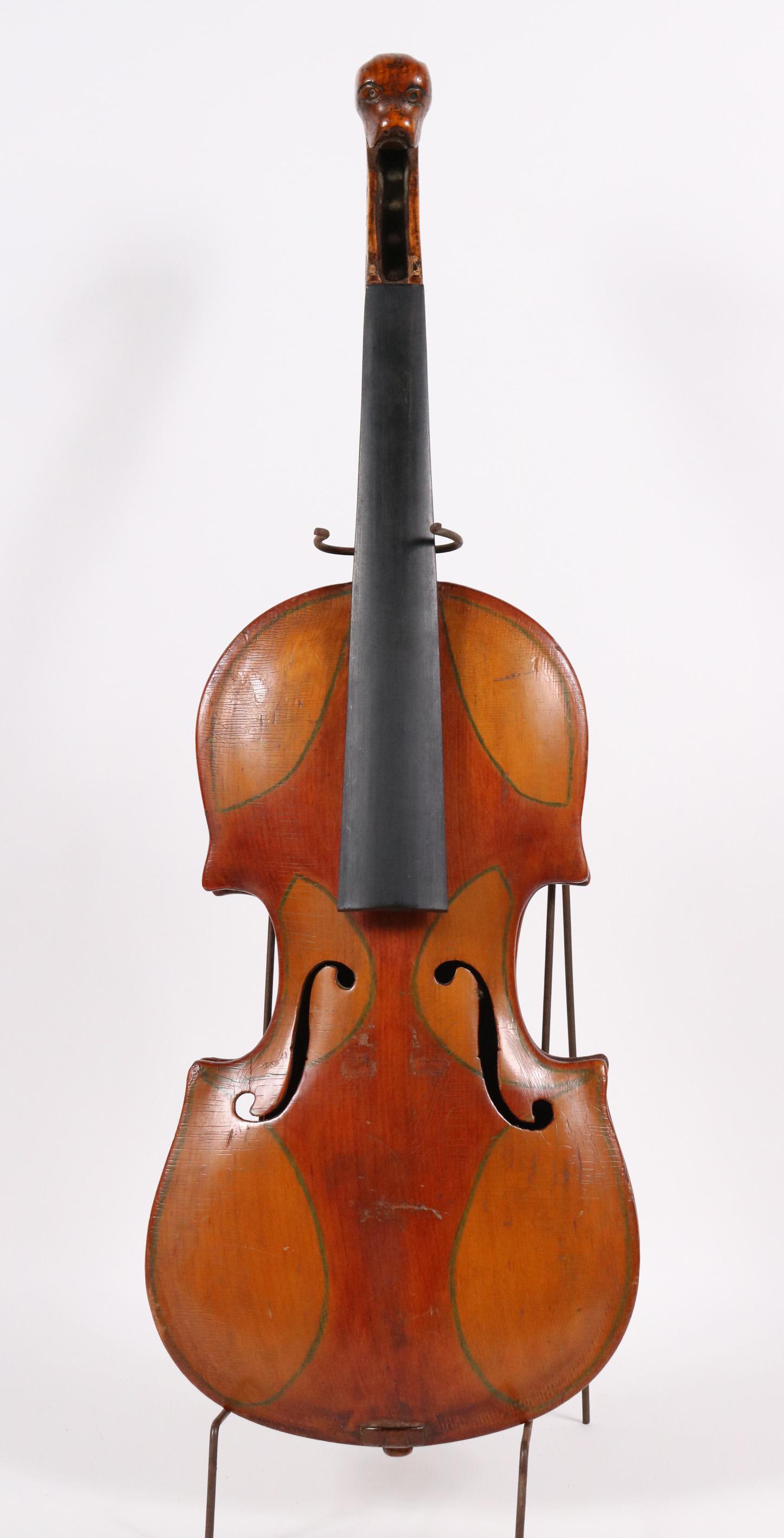 American Folk Art Carved Violin, Dog's Head (1 of 5)