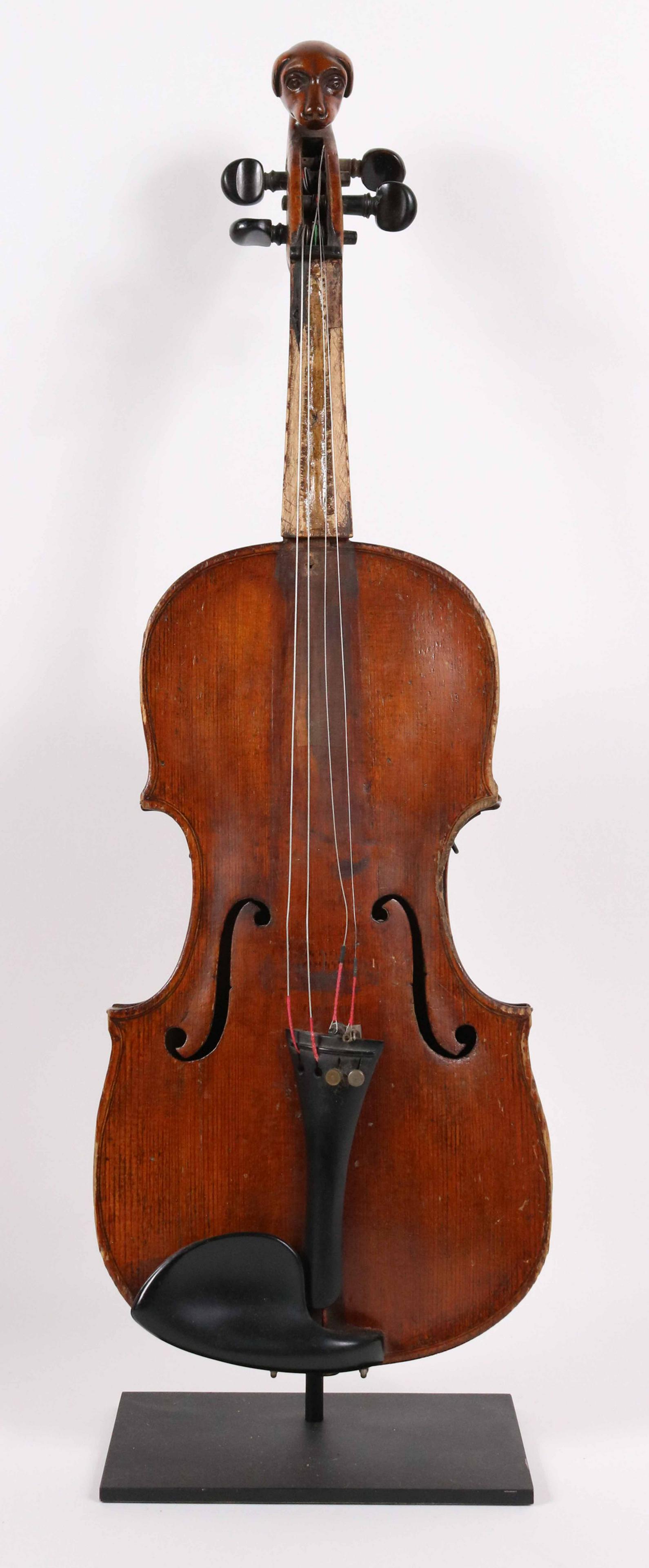 American Folk Art Carved Violin, Dog's Head (1 of 5)