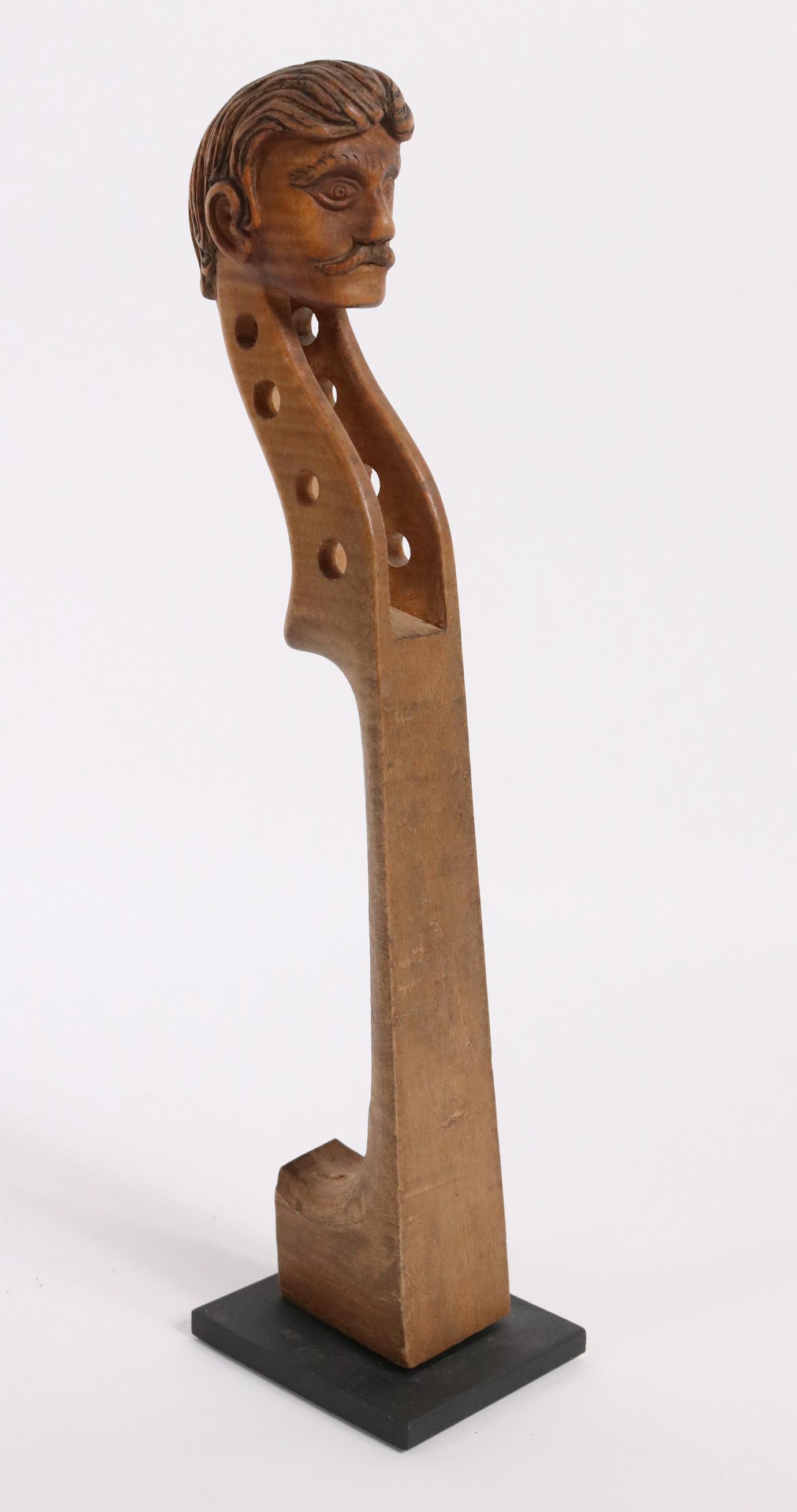 Folk Art Carved Violin Head, Man with Mustache (1 of 4)