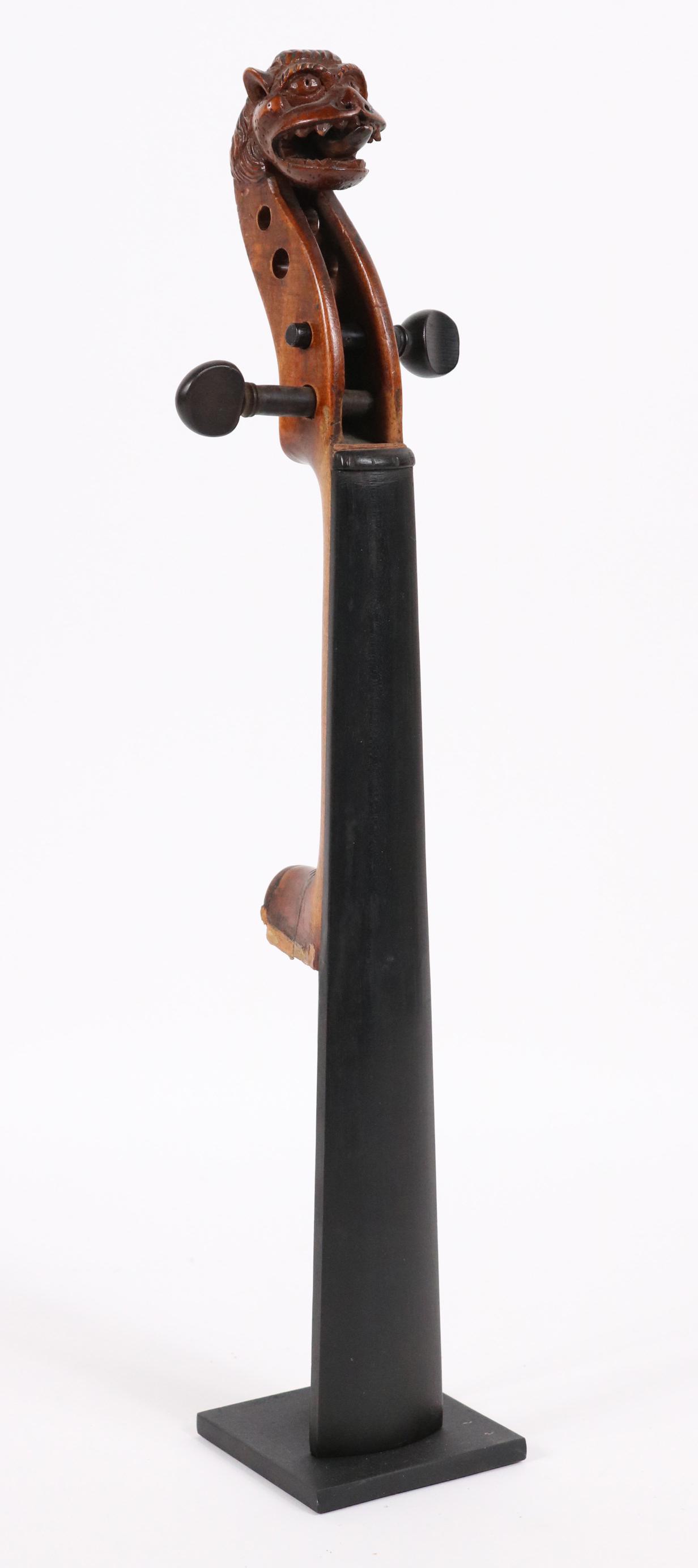 Folk Art Carved Violin Head, Open Mouthed Lion (1 of 3)