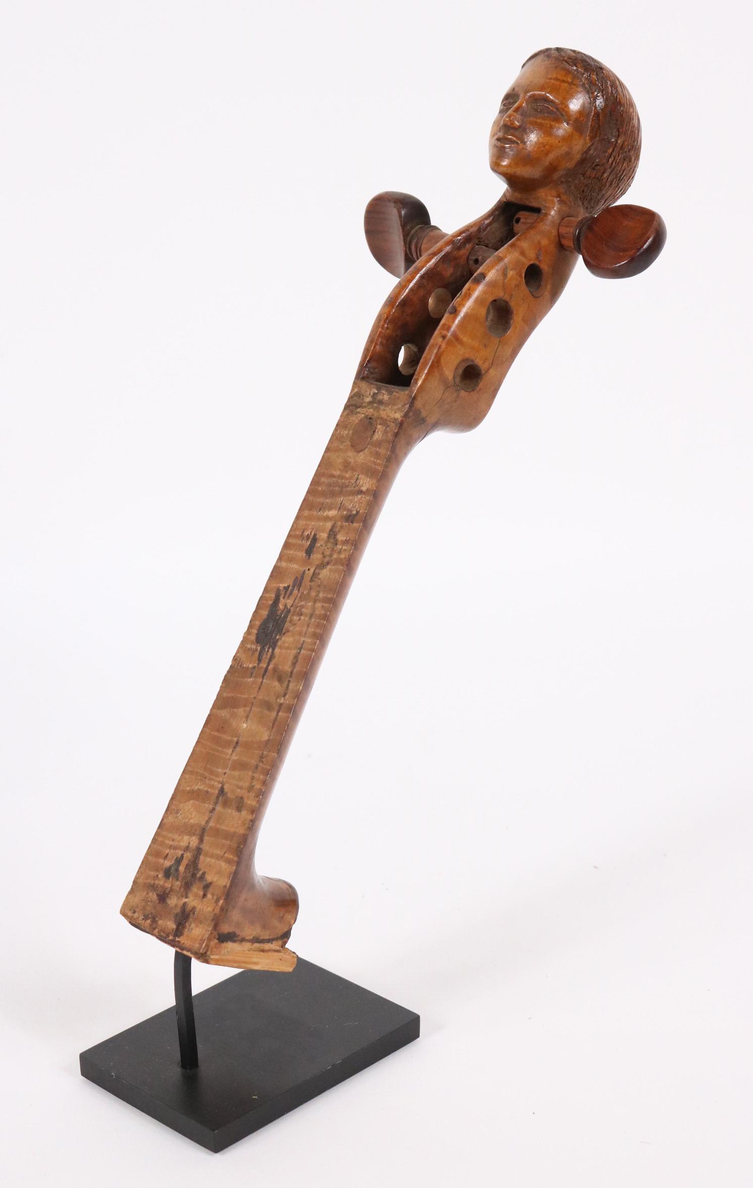 Folk Art Carved Violin Head, Young Boy's Head (1 of 5)