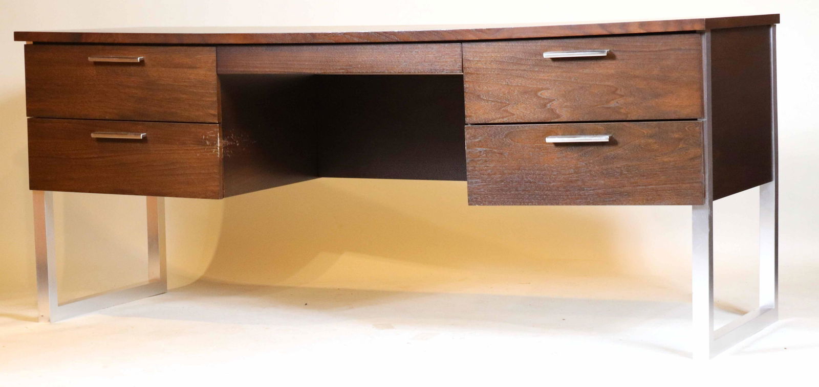 Contemporary Oak and Chrome Double Pedestal Desk (1 of 9)