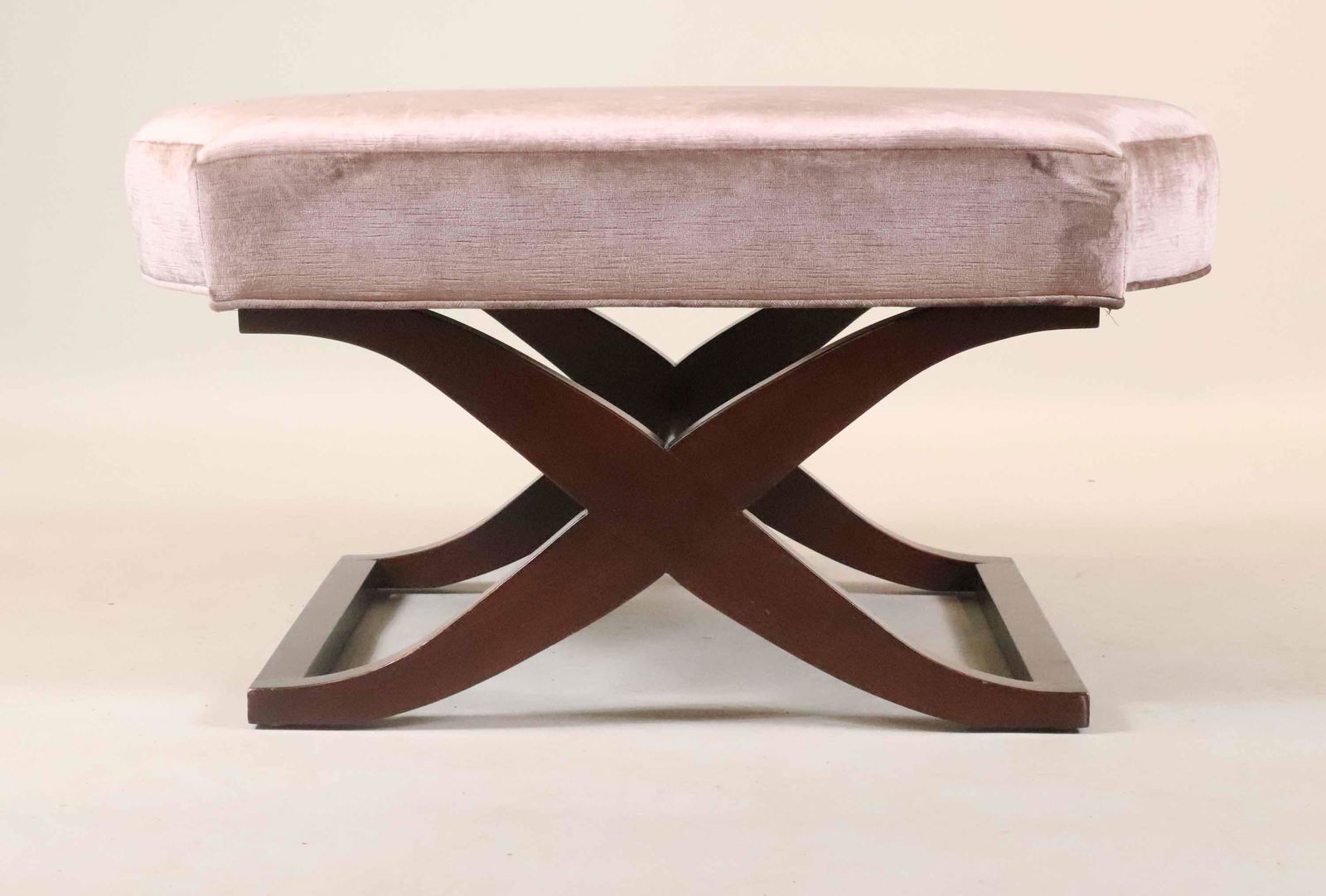 Modern Grey-Upholstered Mahogany Ottoman (1 of 4)