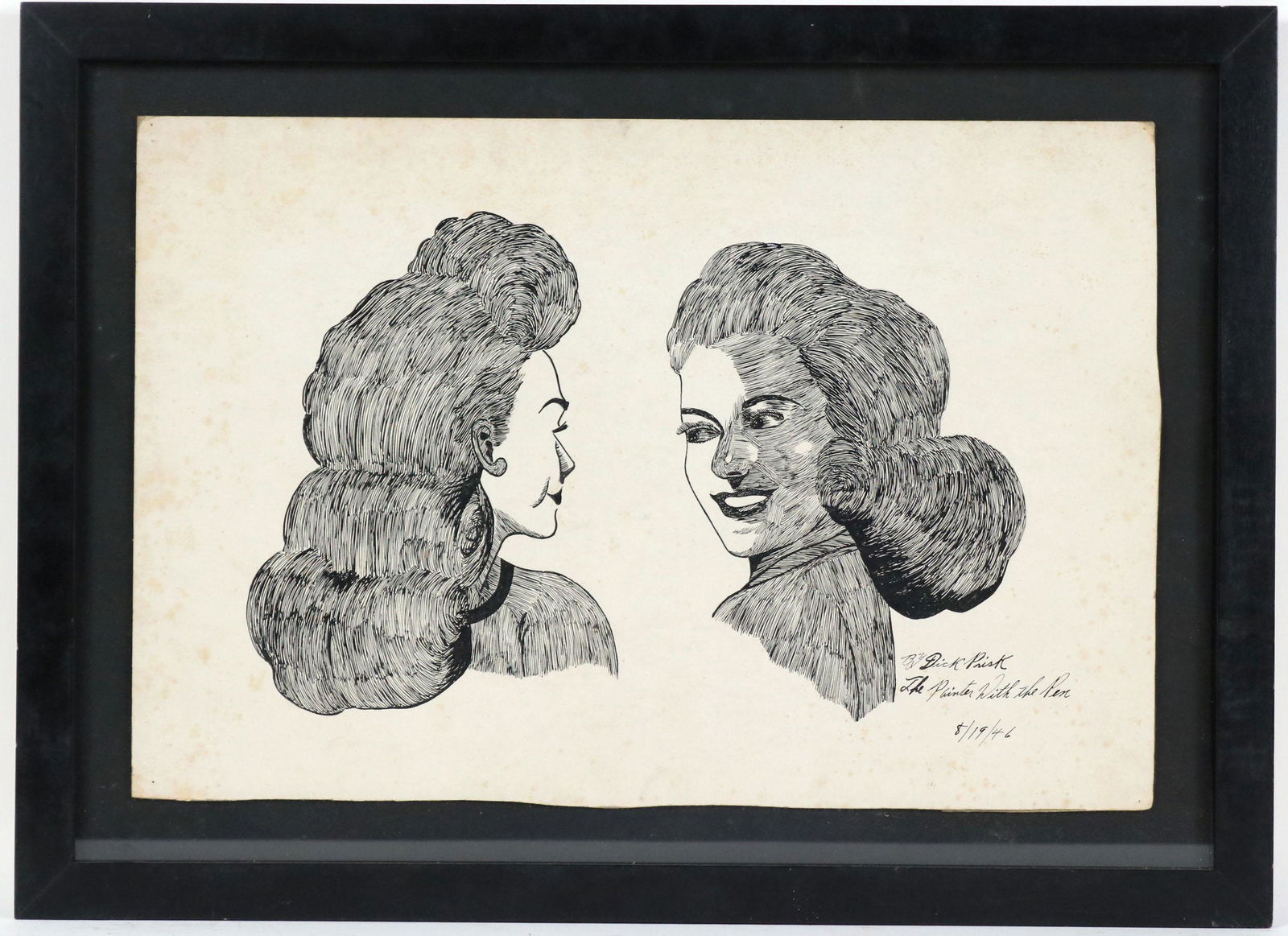 Dick Prisk, Pen and Ink, Profiles of Two Women (1 of 4)