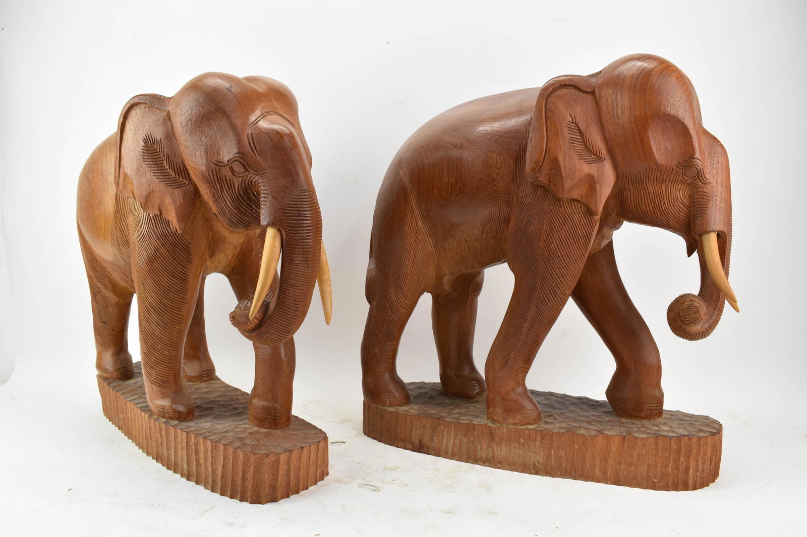 Two Hardwood Carved Asian Wooden Elephants (1 of 6)