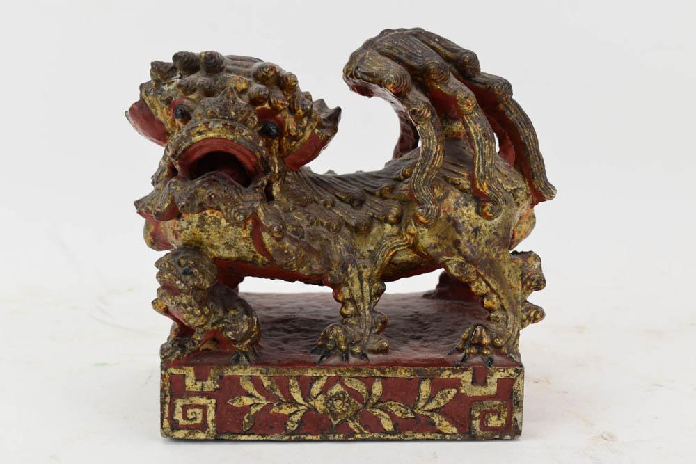 Chinese Gilt and Red Painted Metal Foo Dog (1 of 11)