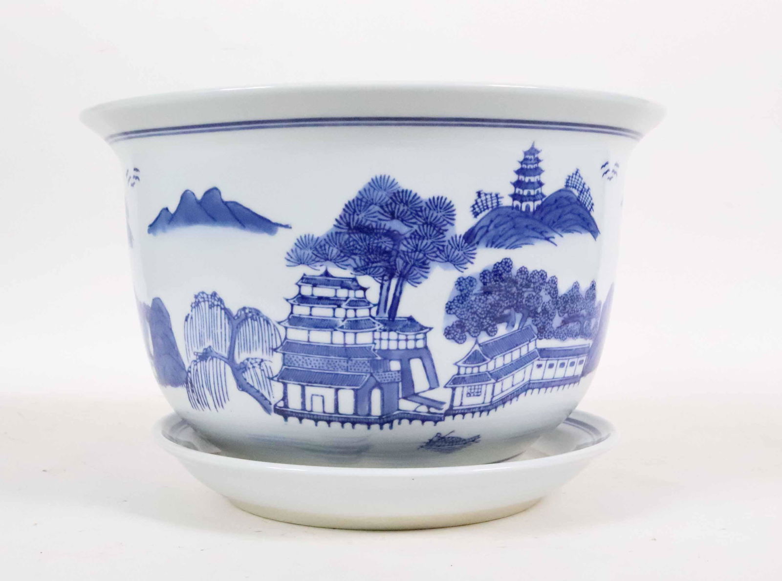 Blue and White Porcelain Planter and Underplate (1 of 4)