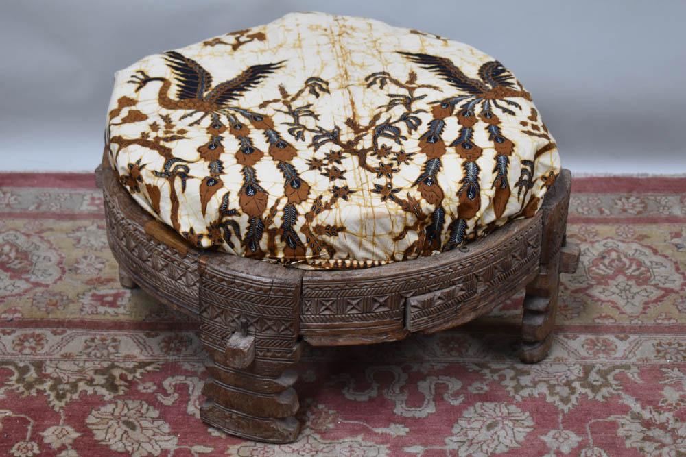 Carved Wood Ottoman Hassock with Cushion (1 of 6)