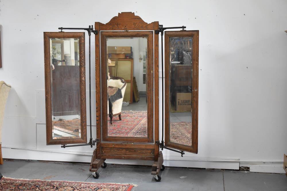 Antique Oak Tri Fold Dressing Mirror (1 of 5)