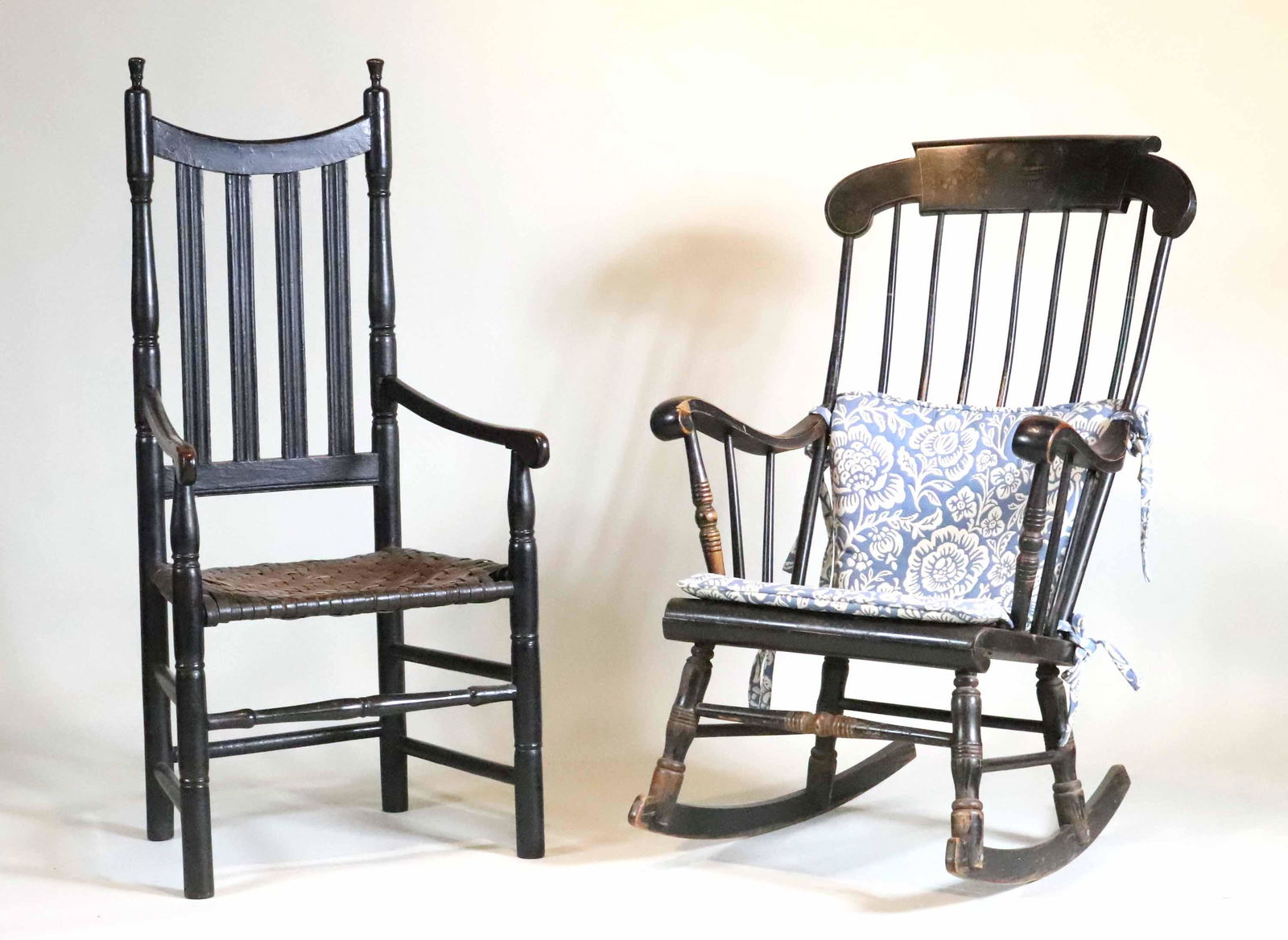 Black Painted Bannister Back Tape Seat Armchair (1 of 8)