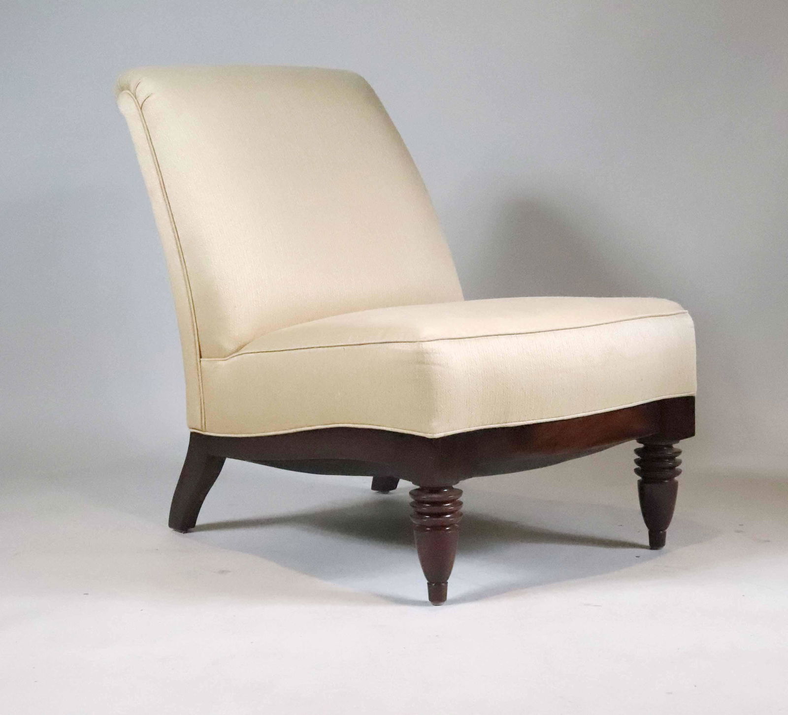 Contemporary Beige Upholstered Mahogany Low Chair (1 of 6)