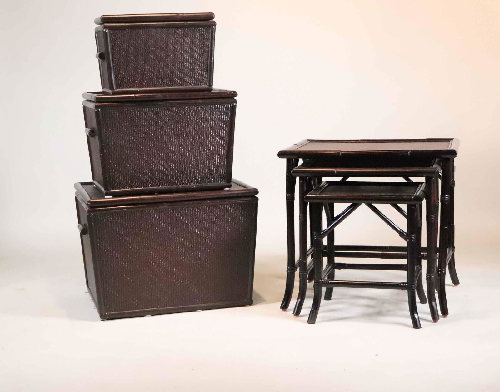 Set of Painted Bamboo and Rattan Nesting Tables (1 of 10)