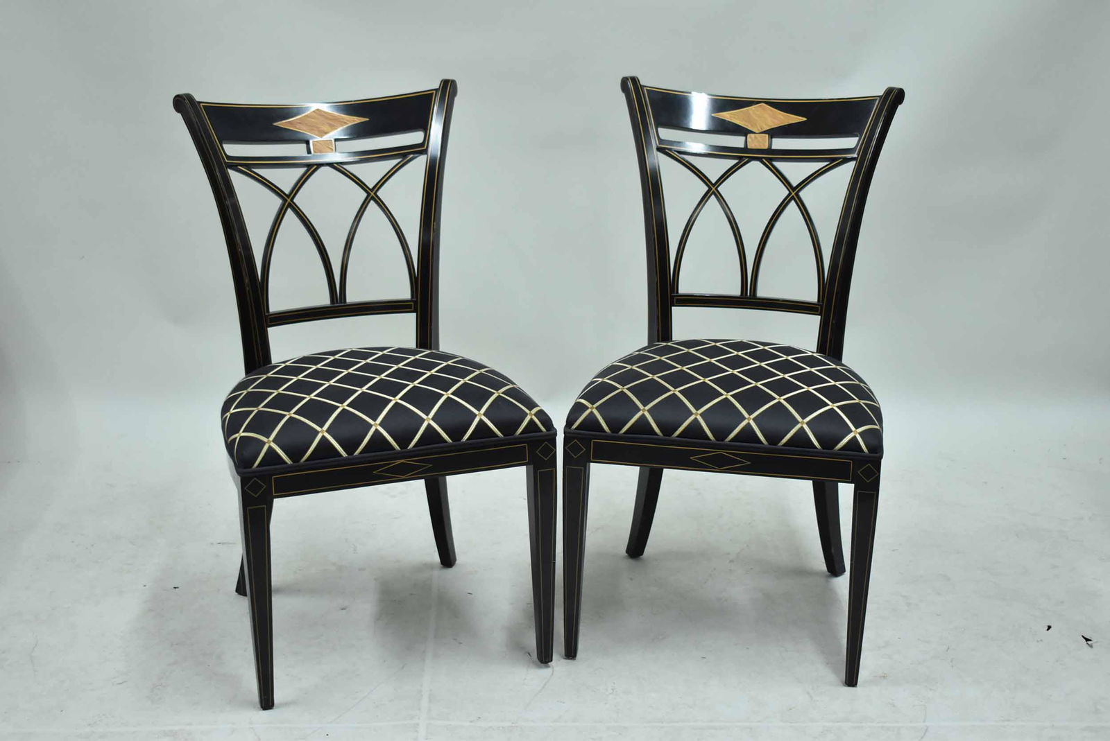 Pair of Gilt Stenciled Upholstered Side Chairs (1 of 8)