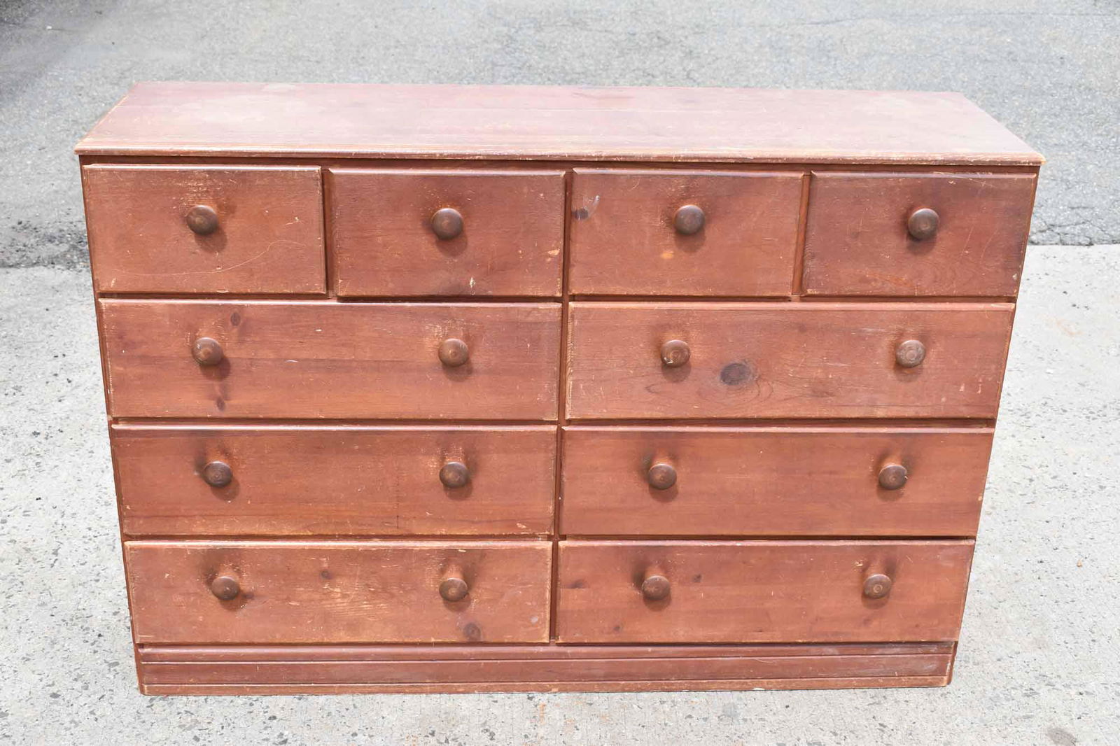 Red Stained Pine Long Chest of Drawers (1 of 7)