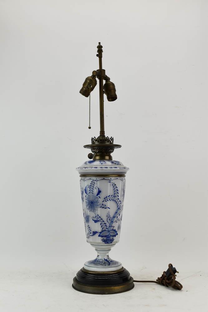 Victorian Blue Onion Glass Oil Lamp (1 of 8)