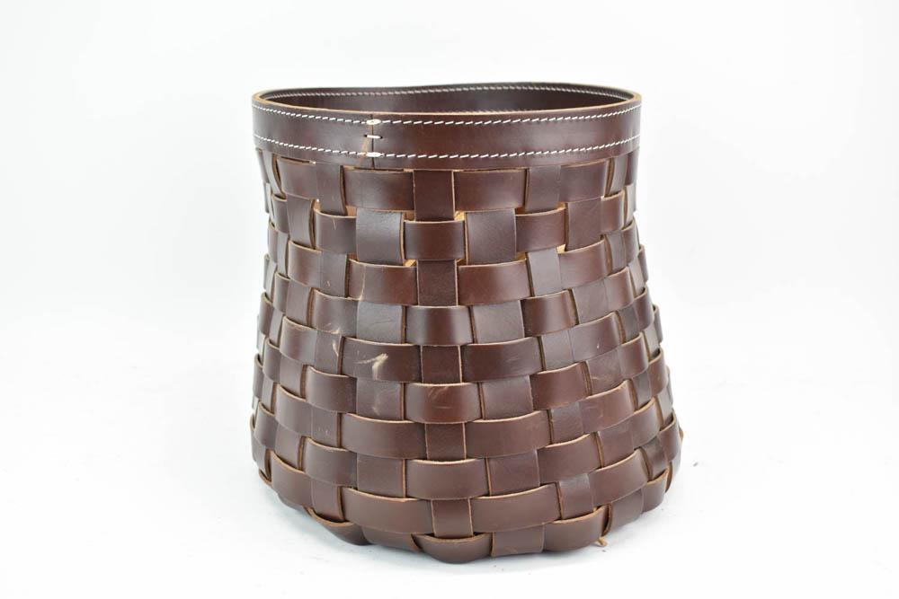 Italian Art & Cuoio Woven Leather Basket (1 of 6)