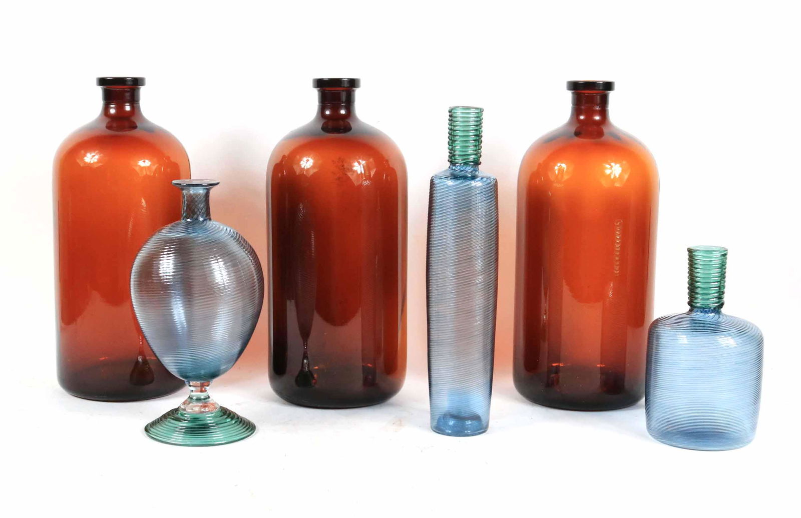 Six Blue & Brown Glass Vases (1 of 6)
