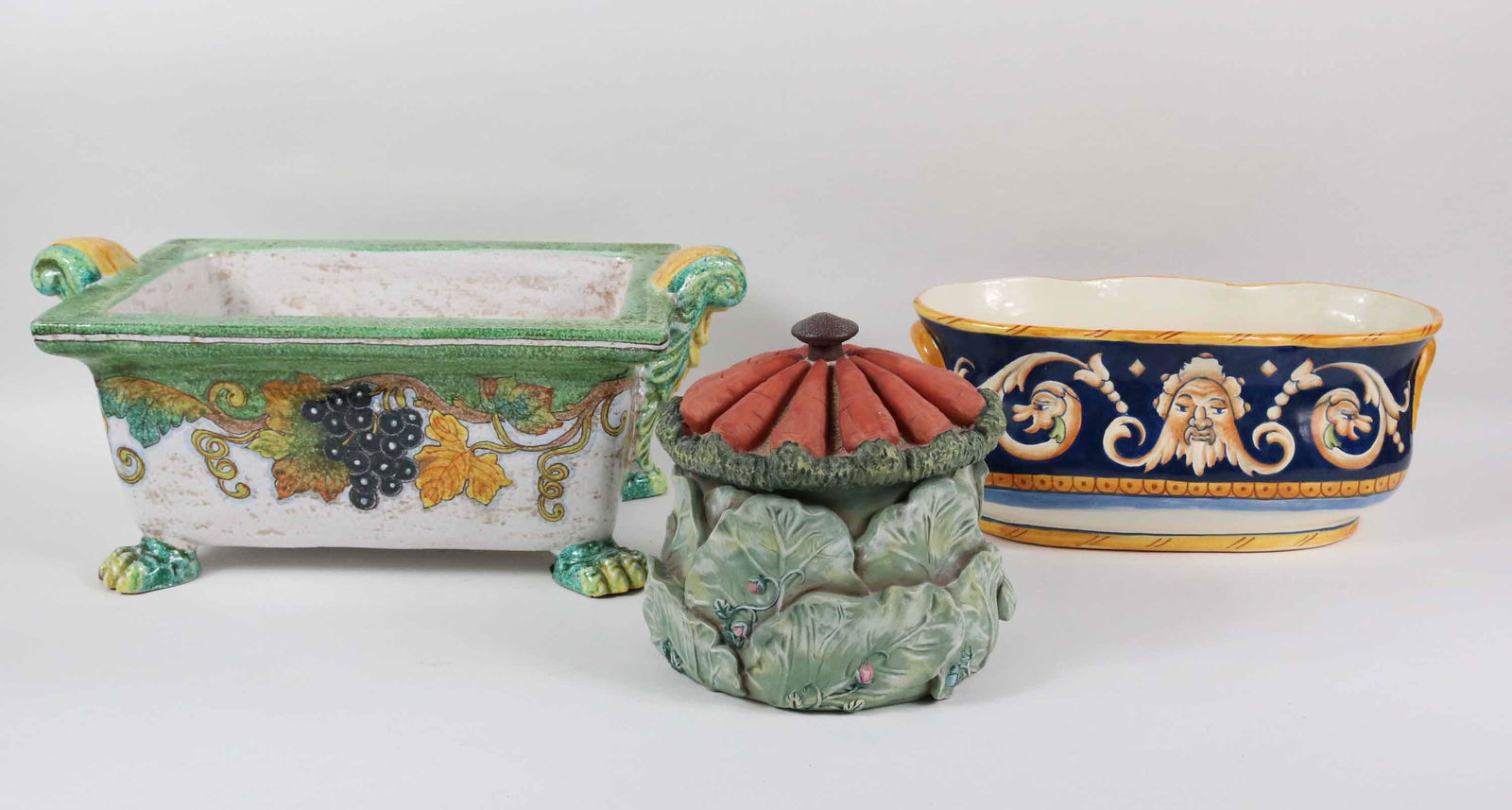 Two Majolica Planters and Cabbage Jar (1 of 8)
