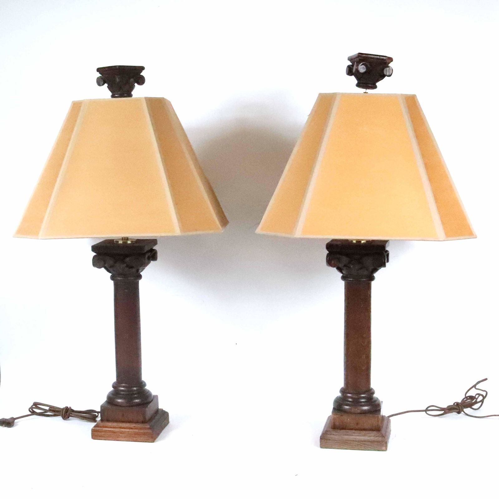 Pair of Carved Oak Columnar-Form Table Lamps (1 of 8)