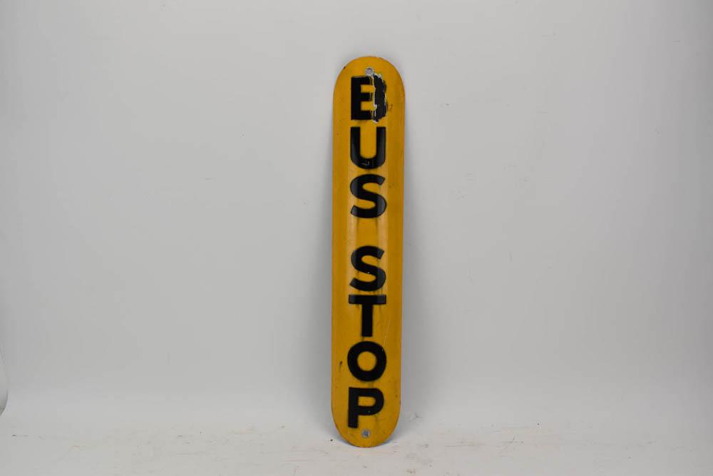 Vintage Yellow Enamel Bus Stop Sign (1 of 5)