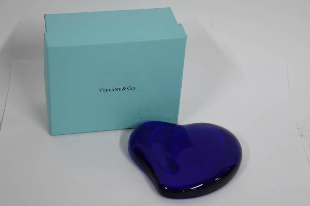 Tiffany Cobalt Blue Heart Shaped Paperweight (1 of 5)