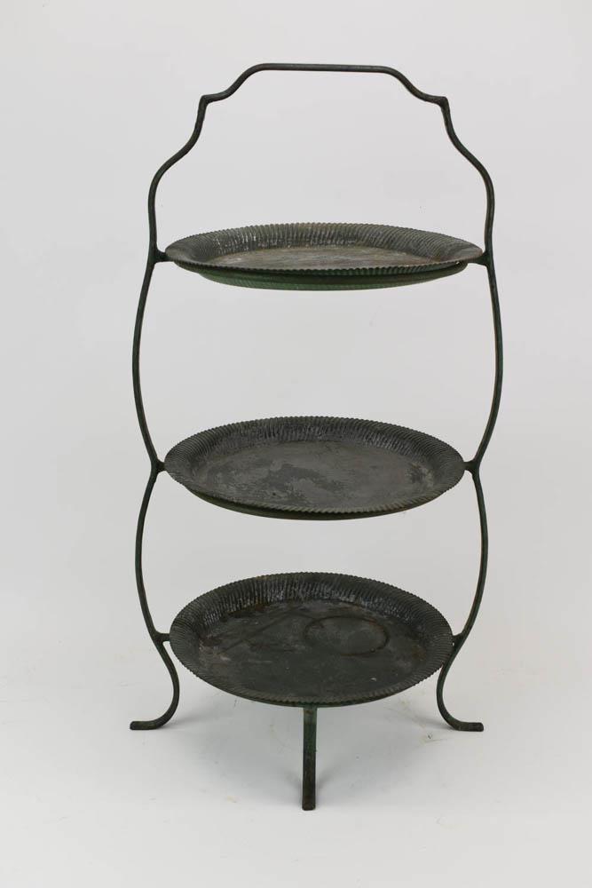 Three Tier Green Painted Metal Dessert Caddy (1 of 6)