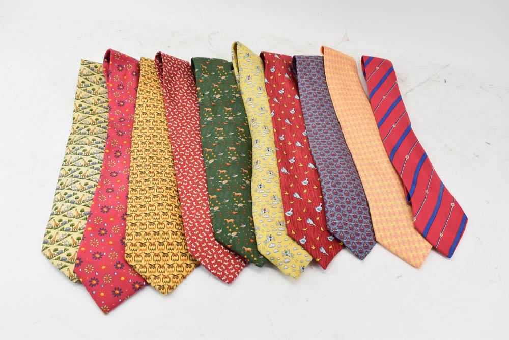 Group of Vintage Hermes and Ferragamo Men's Ties (1 of 8)