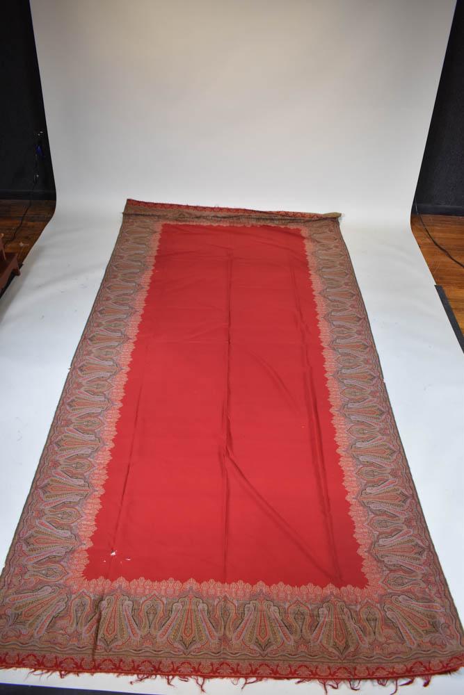 Vintage Red Woven Tablecloth with Paisley Border (1 of 11)