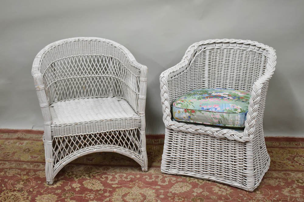 Two Vintage White Painted Wicker Armchairs (1 of 10)