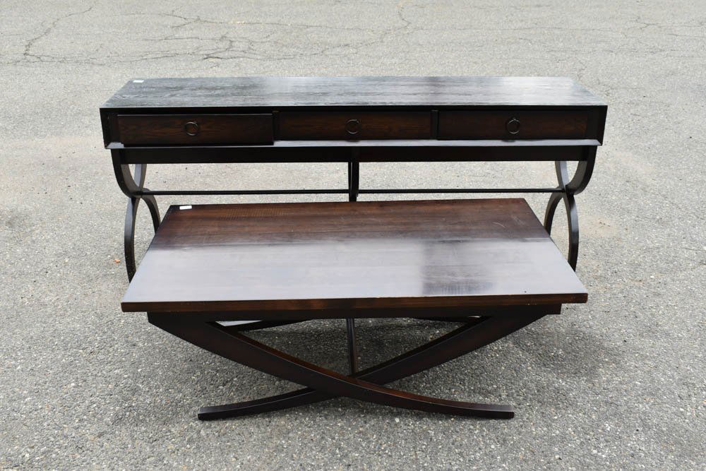 Dark Stained Three Drawer Console Table (1 of 13)