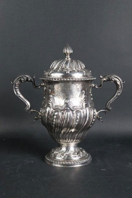 Irish Sterling Two Handled Gadrooned Covered Cup (1 of 9)