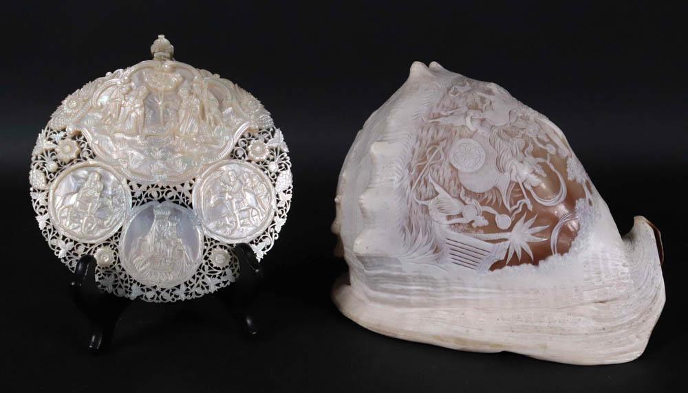Allegorical Relief Carved Conch Shell (1 of 15)