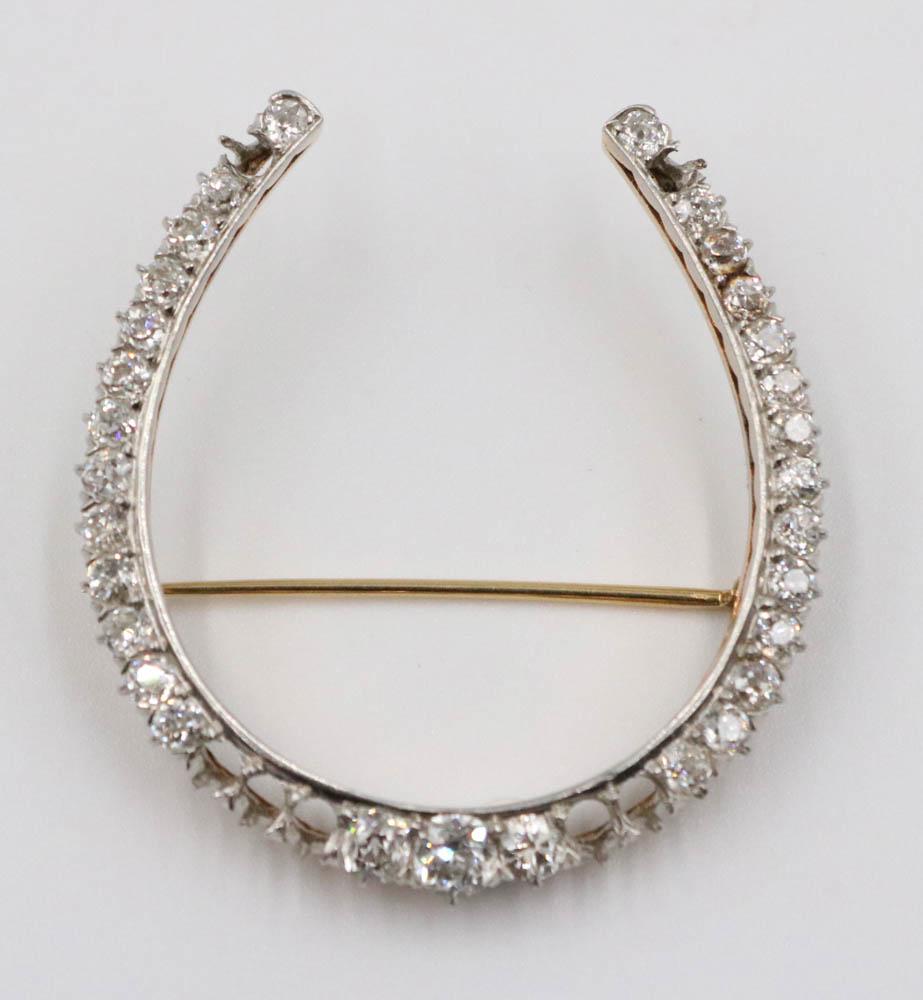 Old Mine Cut Diamond Horseshoe Brooch (1 of 7)