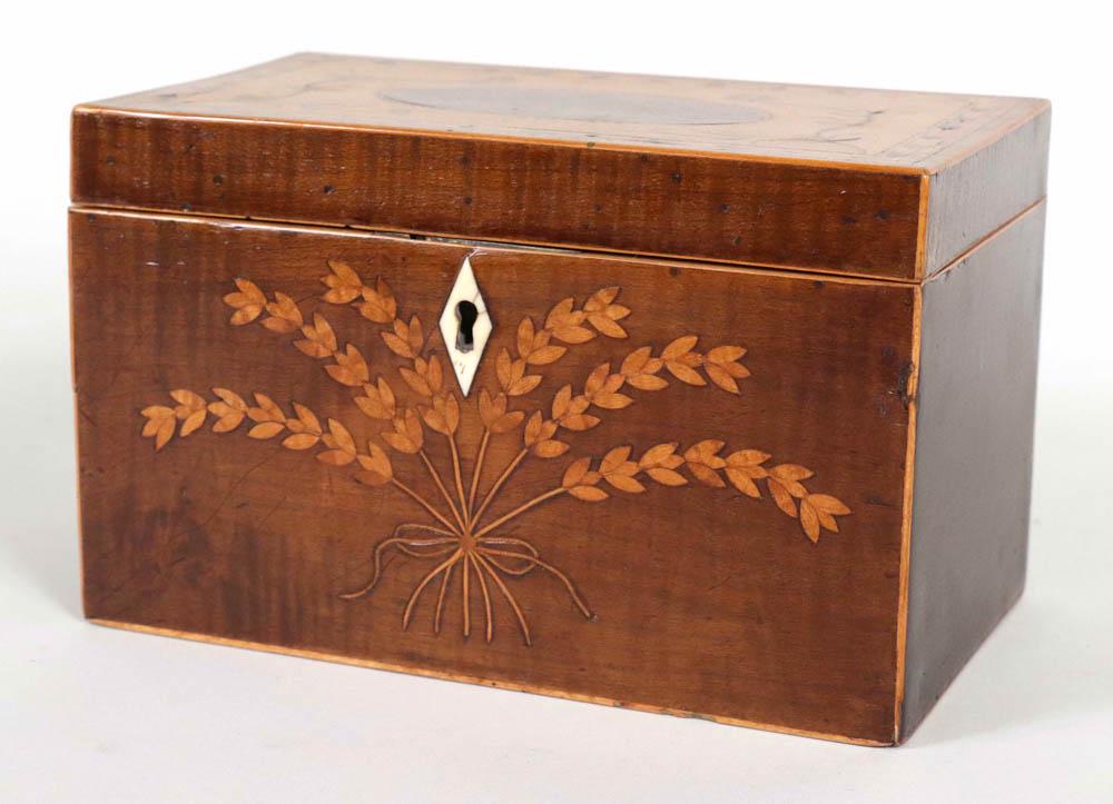 George III Inlaid Satinwood & Mahogany Tea Caddy (1 of 7)