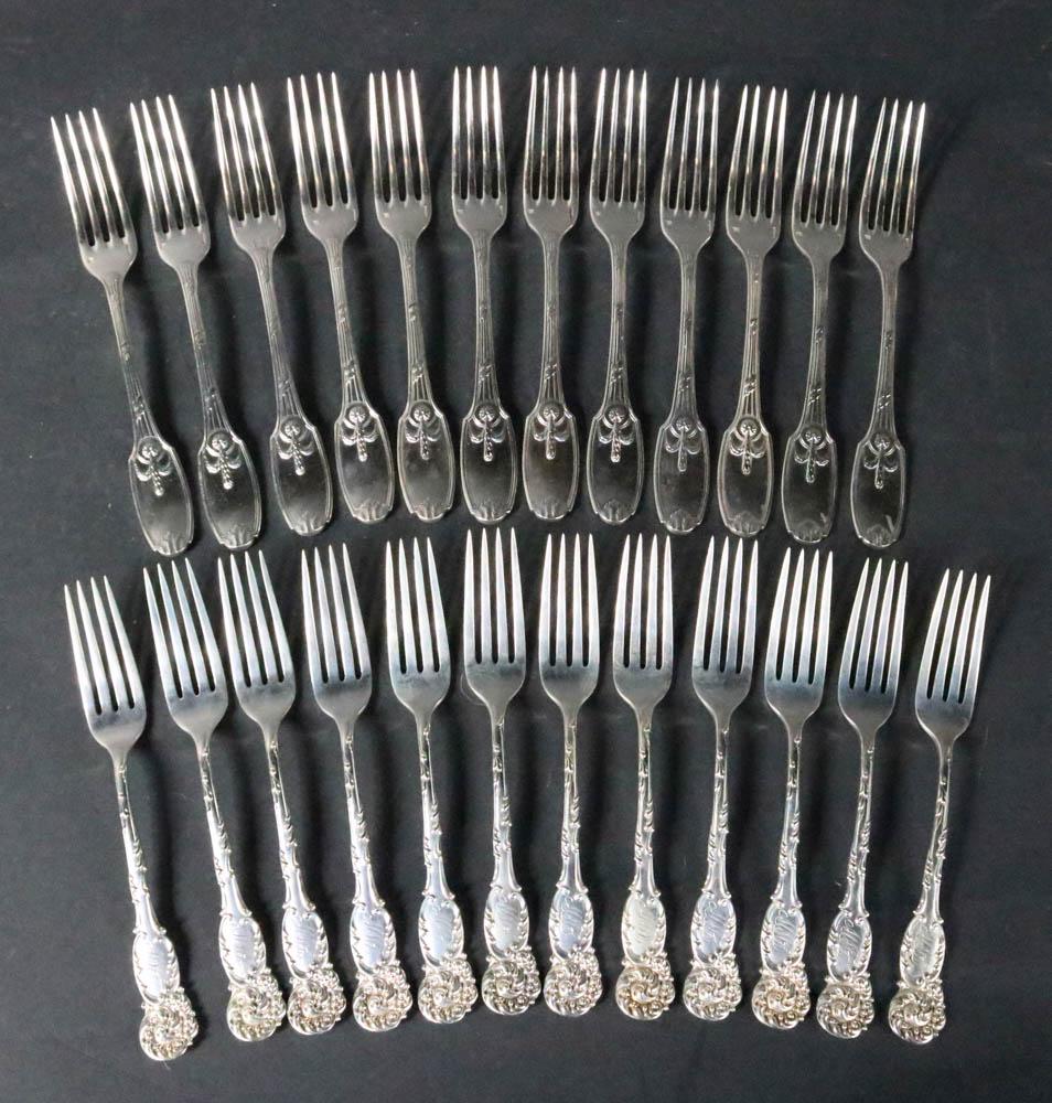 Twelve Reed & Barton Sterling Forks: Appx. 26 t.o., together with twelve Christofle dinner forks Provenance: Property from the NAMITS Collection