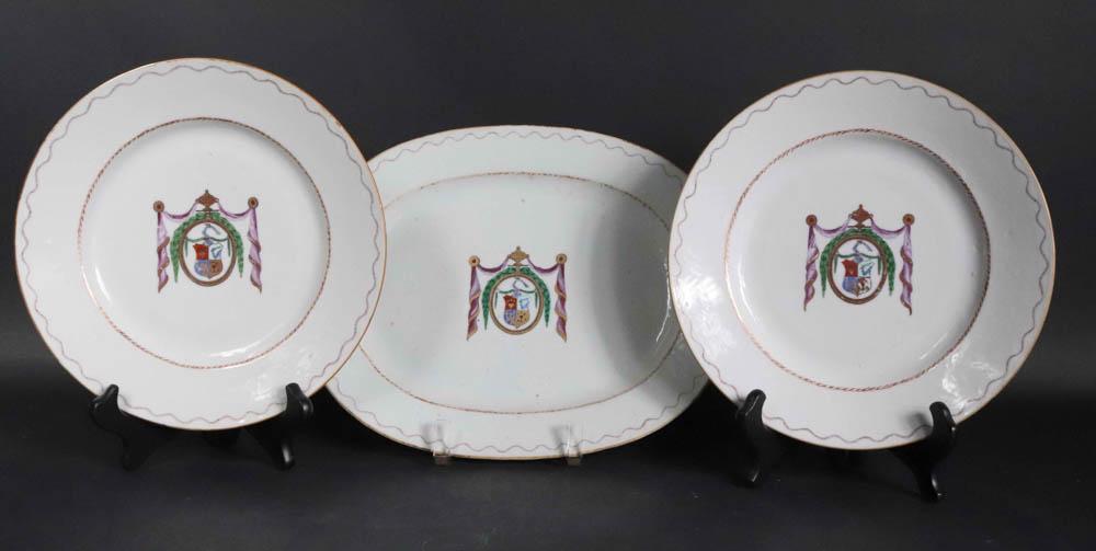 Three Chinese Export Armorial Porcelain Dishes (1 of 8)