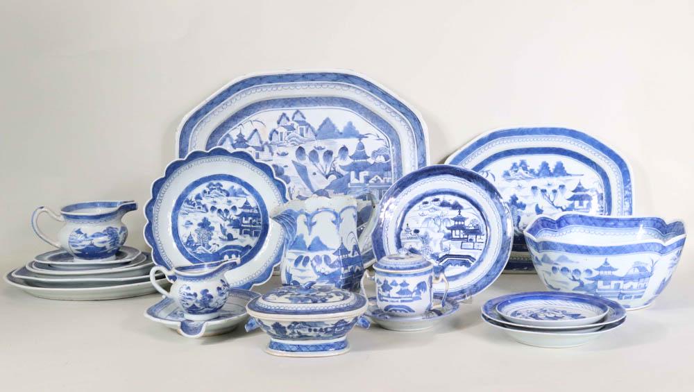 Blue and White Canton Wares on Red Painted Shelves (1 of 2)