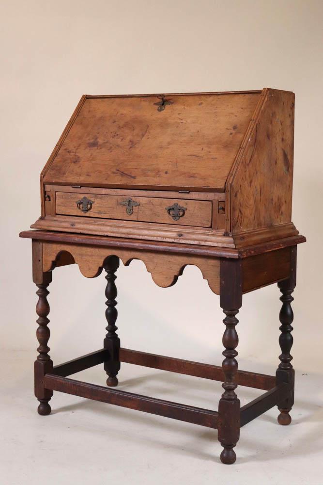 William & Mary Style Pine Desk-on-Frame: In the New England tradition 41-1/2"h x 31-1/4"w x 17-1/2"d Provenance: Property from a Private Collection