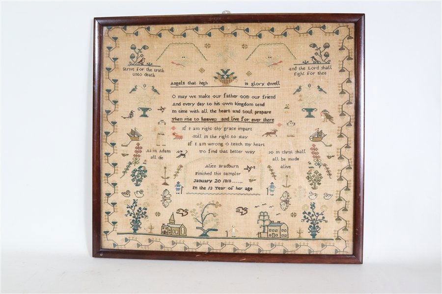 English Needlework Silk on Linen Sampler (1 of 8)