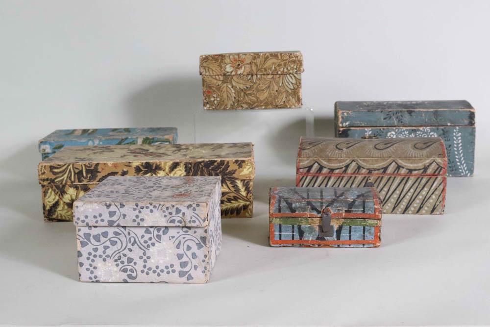 Three Dome-Top Wallpapered Pine Boxes (1 of 8)