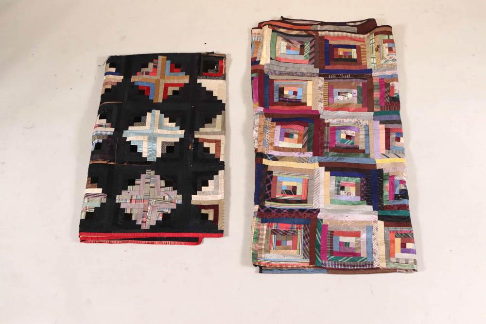 Two Pieced Silk "Log Cabin" Quilts (1 of 18)