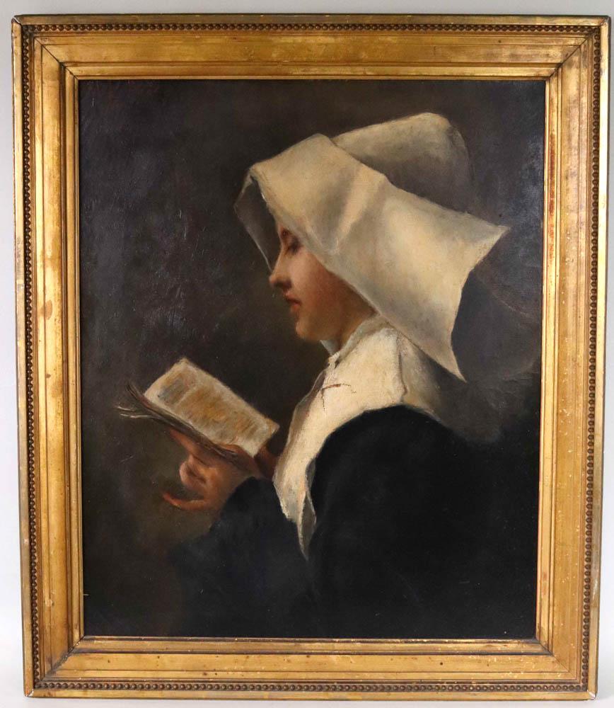 Oil on Canvas, Dutch School, Nun Reading (1 of 10)