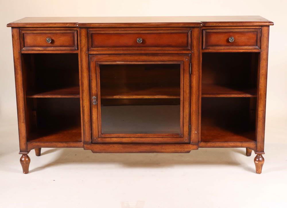 Louis XVI Style Cherrywood Side Cabinet: French Taste, 20th C. 39-1/2"h x 5'4"w x 18"d