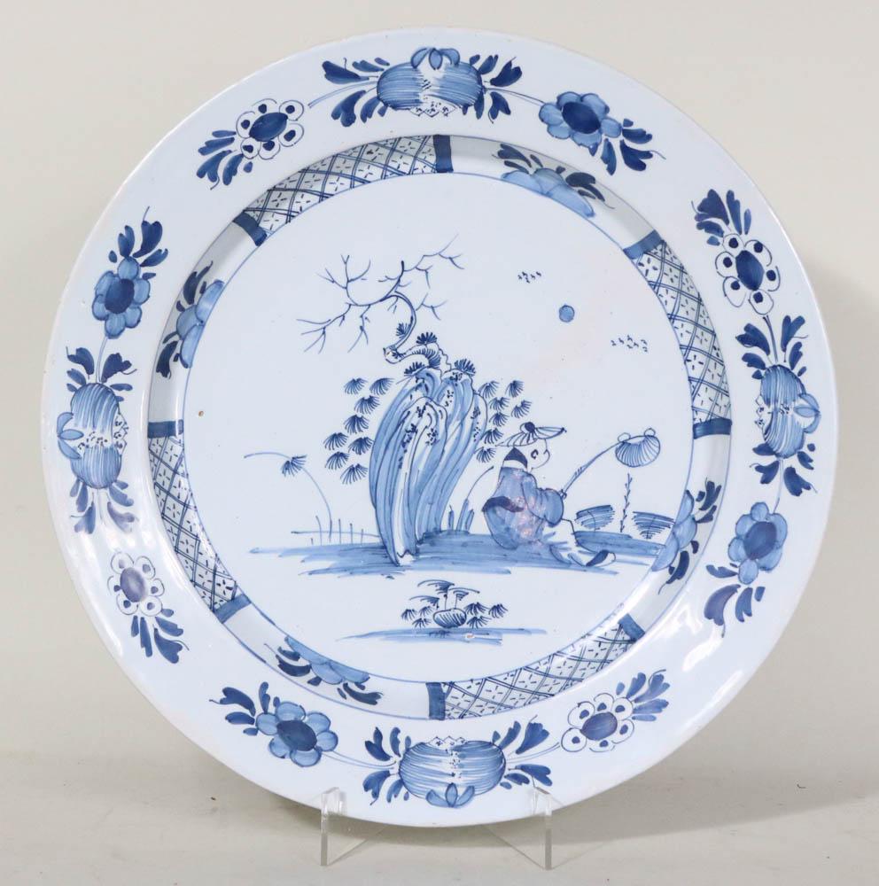 Tin-Glazed Earthenware Delft Charger: Possibly English, 18th C. 13"dia Provenance: Property from the Collection of Marie and Dean F. Failey, Long Island, NY