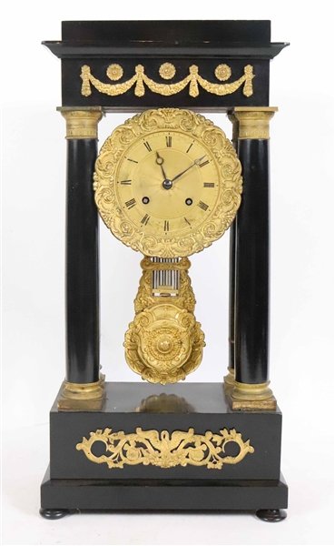Empire Ormolu-Mounted and Ebonized Portico Clock (1 of 7)