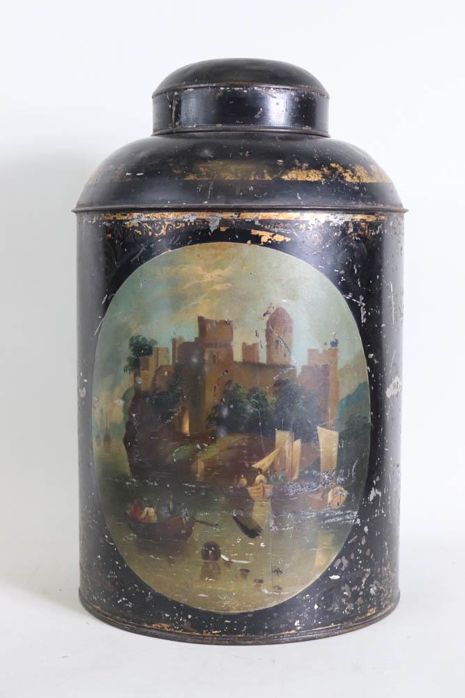 English Regency Tole Painted Tea Canister (1 of 7)