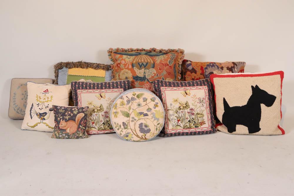 Group of Needlepoint & Embroidered Throw Pillows (1 of 8)