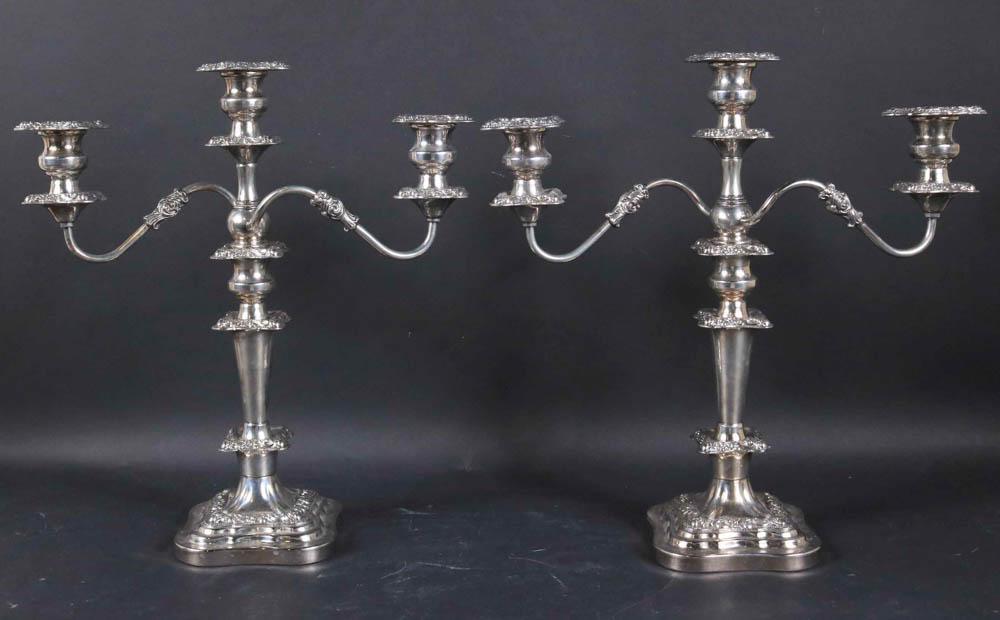 Pair of Three-Light Silver Plated Candelabra (1 of 6)