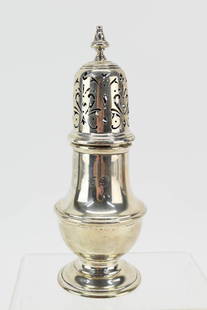 English Silver Muffineer Tiffany, London: English Silver Muffineer Tiffany, London Hallmarked RC (Richard Comyns) London, 1928, retailed by Tiffany & Co, England, 8"h. to top of finial, weight approx. 9 T.O.